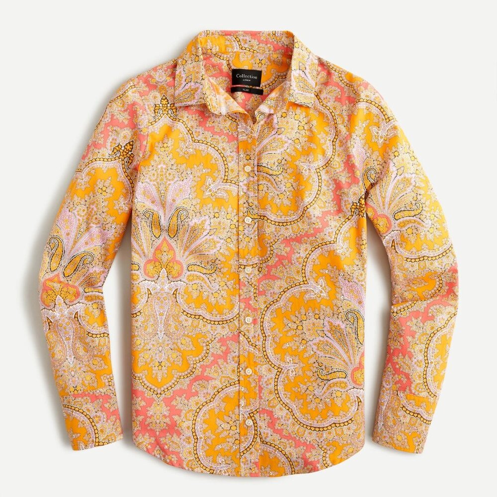 J. Crew Collection Slim Perfect Shirt Ratti Paisley Floral Yellow Long Sleeve 2